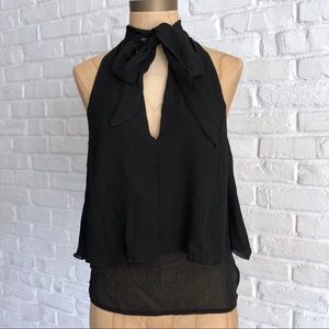 ZARA Black Bow Neck Tie Tank
